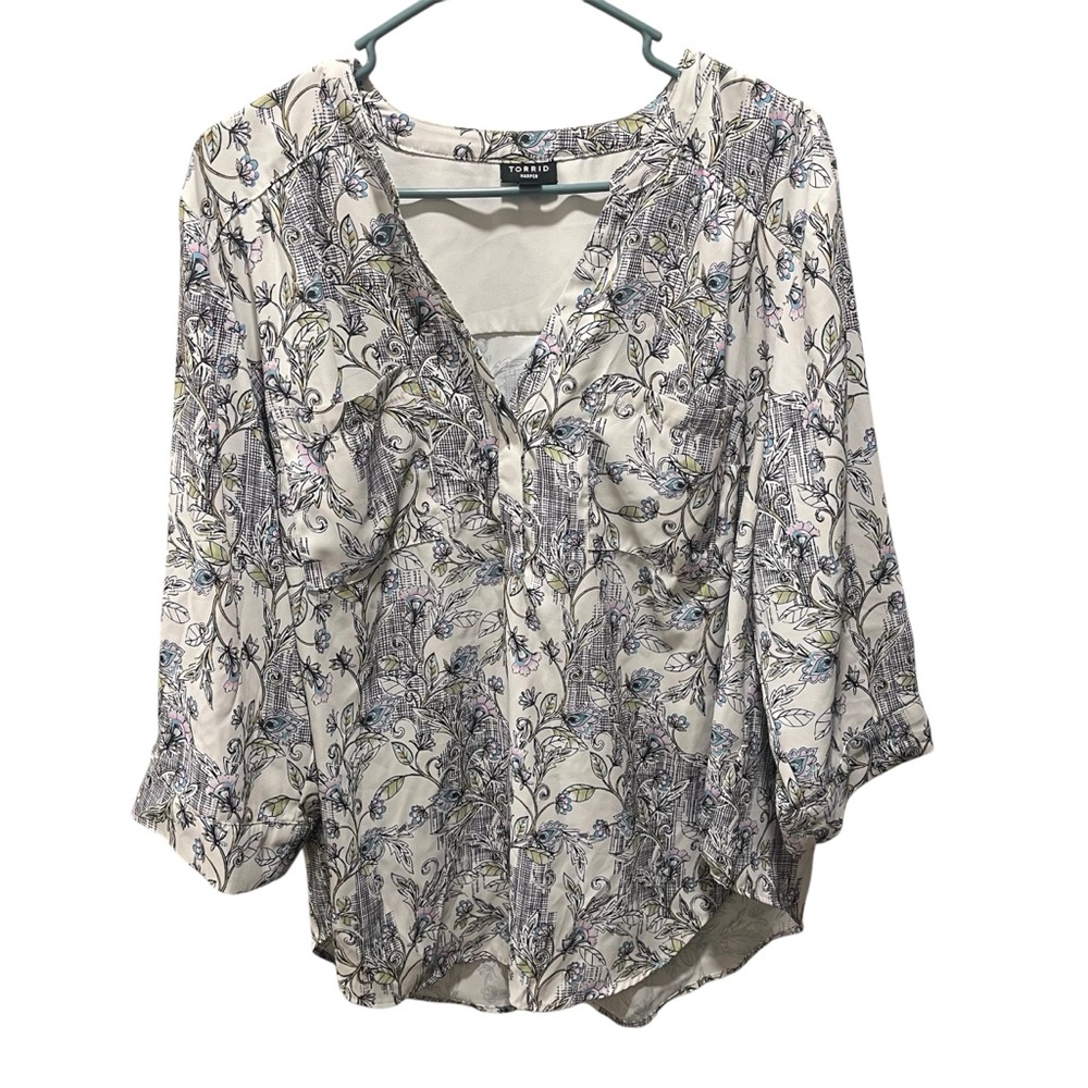 Torrid Harper Top White Green Vines Artsy Plus Size 1 XL